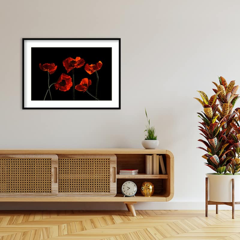 Five Red Poppies by Lydia Jacobs Wood Framed Wall Art Print