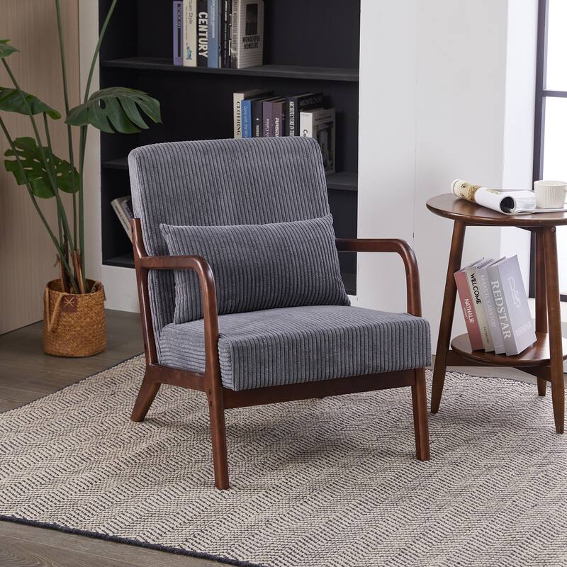 Homefun Corduroy Upholstered Mid-Century Modern Wood Frame Single Armchair for Living Room