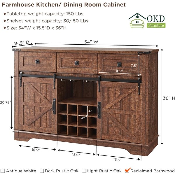 dimension image slide 5 of 6, Farmhouse Bar Cabinet, Coffee/Wine Bar Cabinet w/Wine & Glass Rack