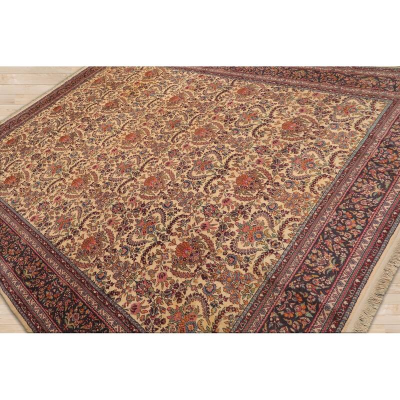 Hand Knotted Kerman Warm Beige 100% Wool Traditional Oriental Rug - 9' x 12'