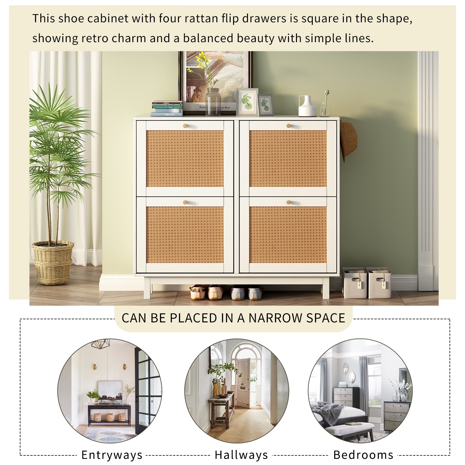 4-Tier Tall Shoe Cabinet with 4 Flip Drawers for Entryway, Modern