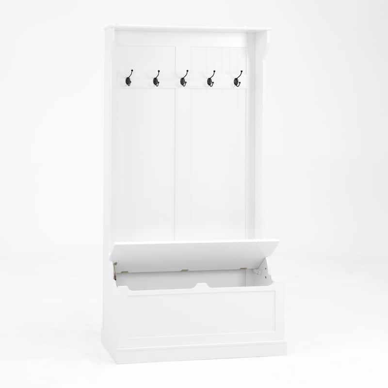 Entryway Bench with Standing Coat Rack, Hall Tree with Shoe Storage
