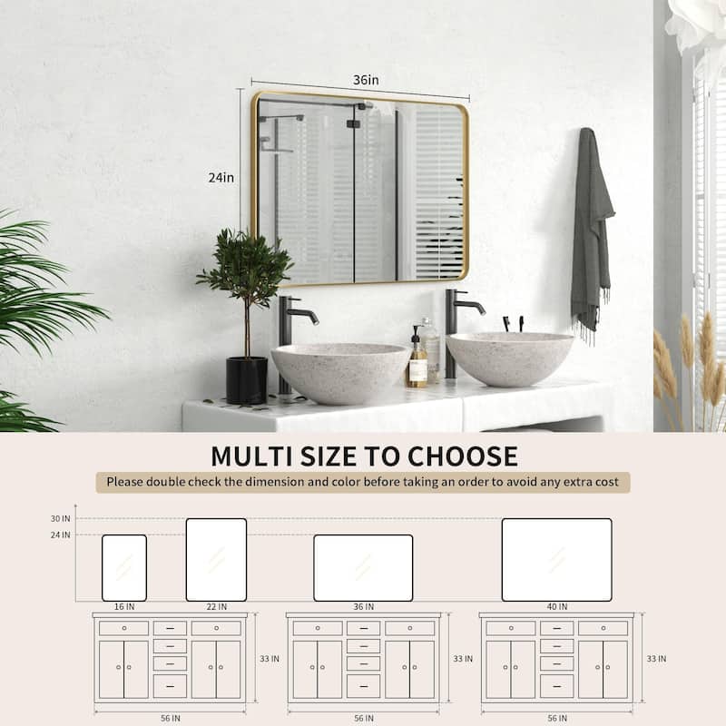 Modern Rounded Rectangle Wall Mirror with Stainless Steel Frame for Bathroom Vanity(1 Piece)