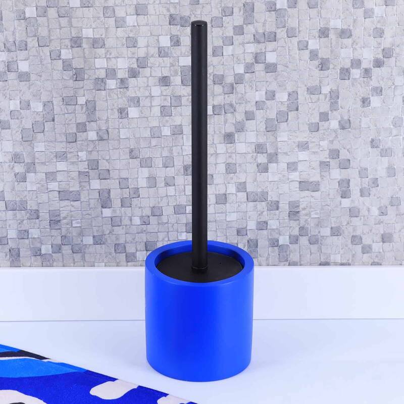 Concrete Cement Toilet Bowl Brush with Holder, Durable Bathroom Accessory Set - 4.3 L x 4.3 W x 14.2 H - Blue