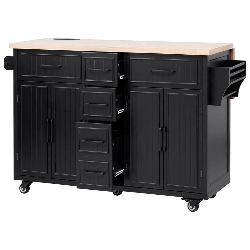 Large Kitchen Island with Drop Leaf Rolling Kitchen Cart with Drawers