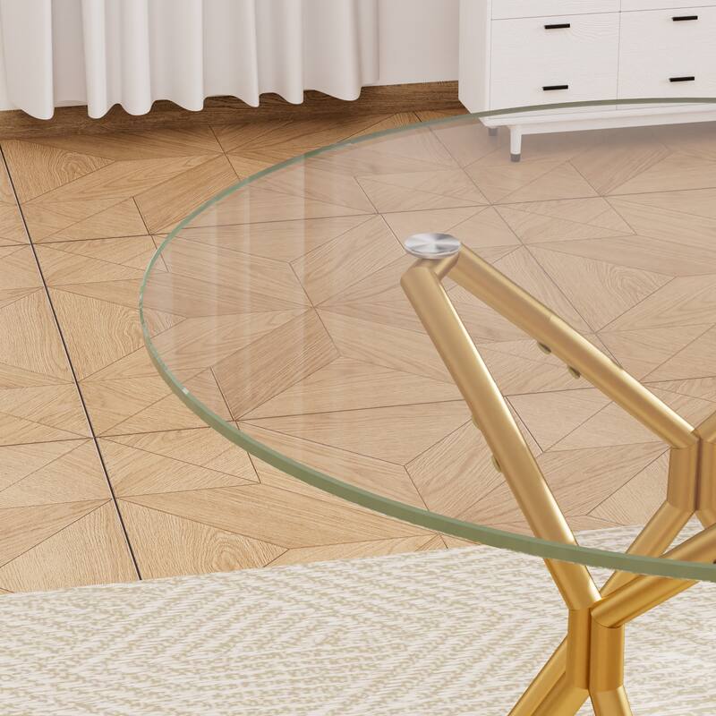 Glass Dining Table, Tempered Glass Tabletop and Metal Legs, Modern Style Glass Kitchen Table