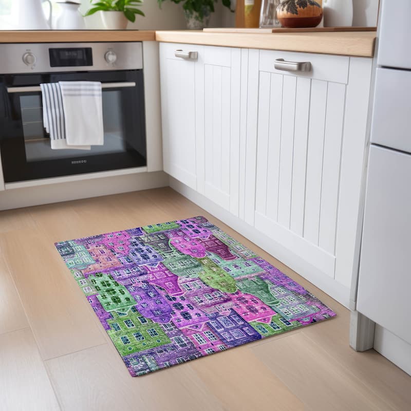 Machine Washable Indoor/ Outdoor Chantille Modern City Rug - Purple - 1'8" x 2'6"