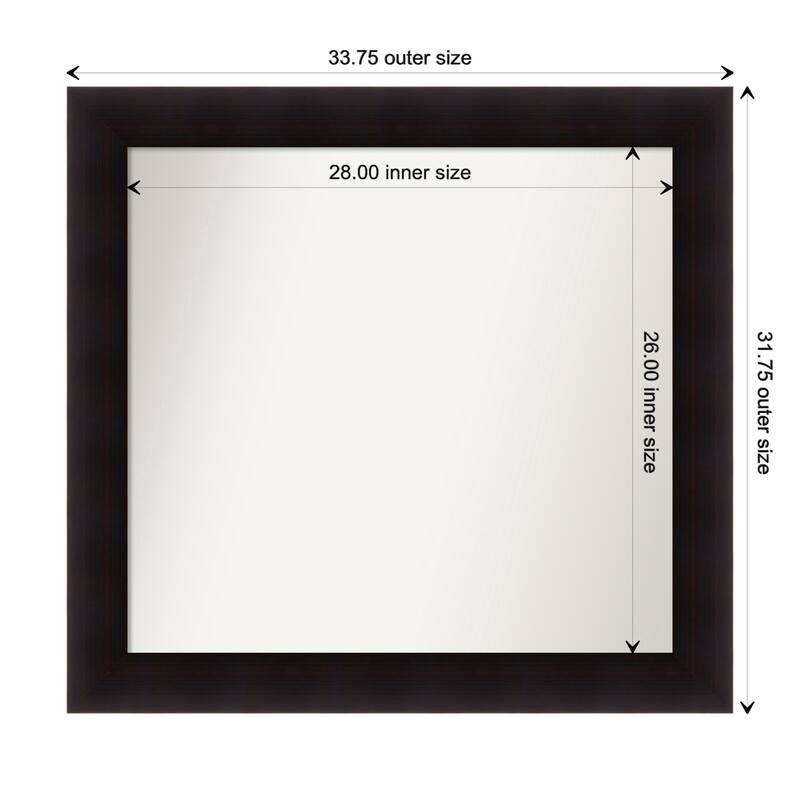 Portico Espresso Framed Non-Beveled Custom Wall Mirror, Bathroom Vanity Mirror - Outer Size: 33.75 x 31.75