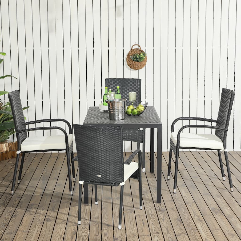 Modern 4 Piece Stackable Rattan Kitchen Dining Chairs with Cushions, Armrests, Backrests for Dining Room Kitchen Bedroom Terrace