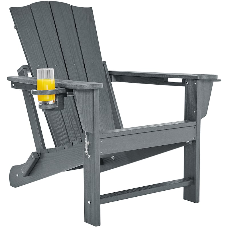 Yaheetech HDPE Adirondack Chair Outdoor Patio Folding Fire Pit Chair w/ Cup Holder