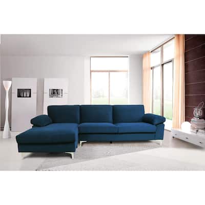 L-Shaped Sectional Velvet Sofa for Living Room Modern Futon Sofa with Metal Legs, Left Hand Facing Chaise