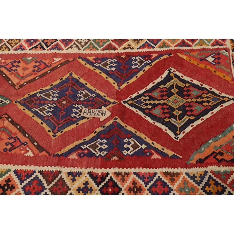 Orange Kilim Qashqai Persian Vintage Rug Flatweave Wool Carpet - 5'5"x 8'5"