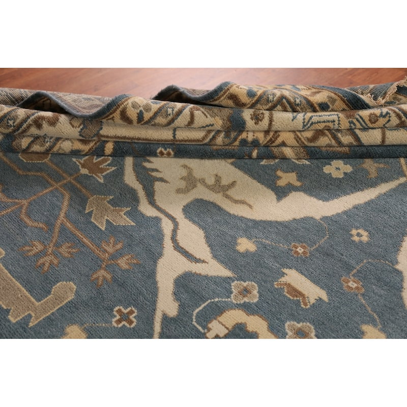 All-Over Blue & Ivory Oushak Indian Large Rug Hand-Knotted Wool Carpet - 13'1"x 20'7"