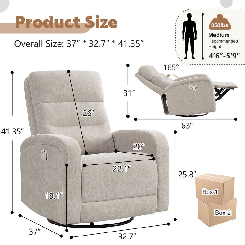 Oversized Faux Leather Massage Power Recliner with Two Pockets