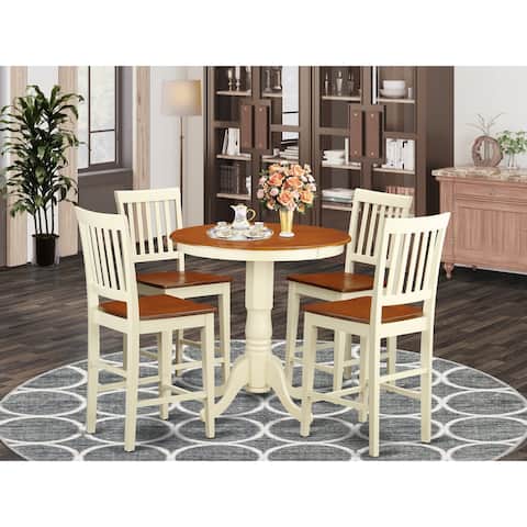 5-Piece Dining Room Pub Set - Wood Table and Dining Chairs - Buttermilk & Cherry Finish (Seat's Type Options)