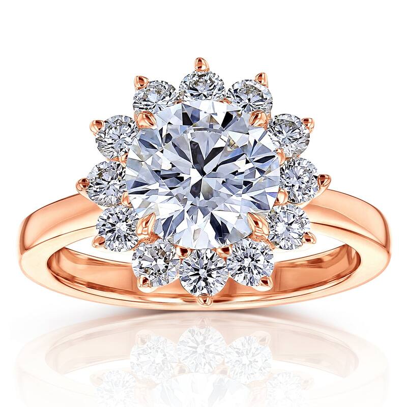 Kobelli 1.35 or 2.75 Carats Lab Grown Diamond Certified 14k Solid Gold Burst Halo Himawari Ring (EF/VS) - Rose - 8 - 2.75