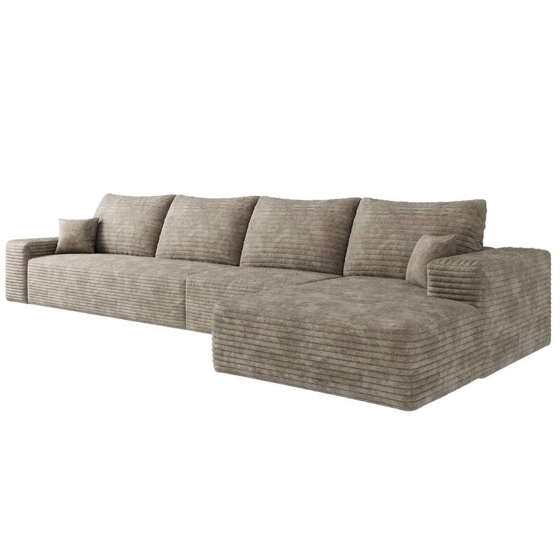 Floor Standing Corduroy Upholstered Modular Deep Seat Sofa L-shaped Sectional Couch with Chaise for Living Room, Apartment