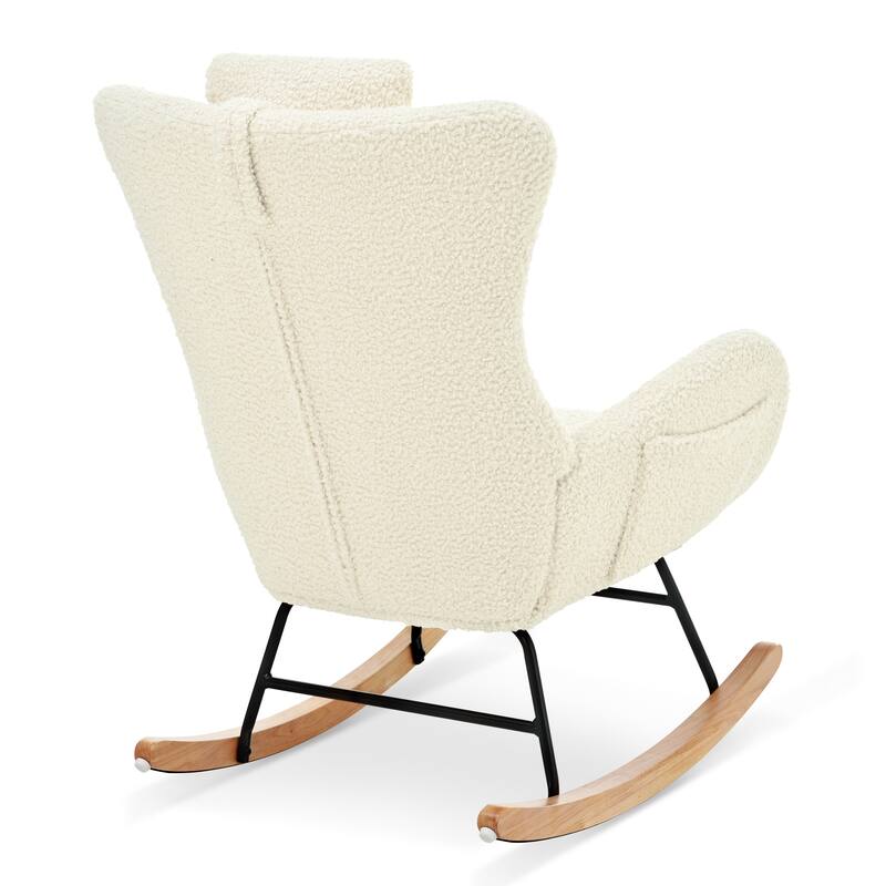 Anmytek Nursery Rocking Glider Chair Teddy Upholstered High Backrest Adjustable Headrest Side Pocket
