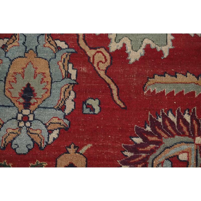 Hand Knotted Oriental 100% Wool Carpet Traditional All-Over Red Tabriz Area Rug - 13' 6'' X 10' 2''