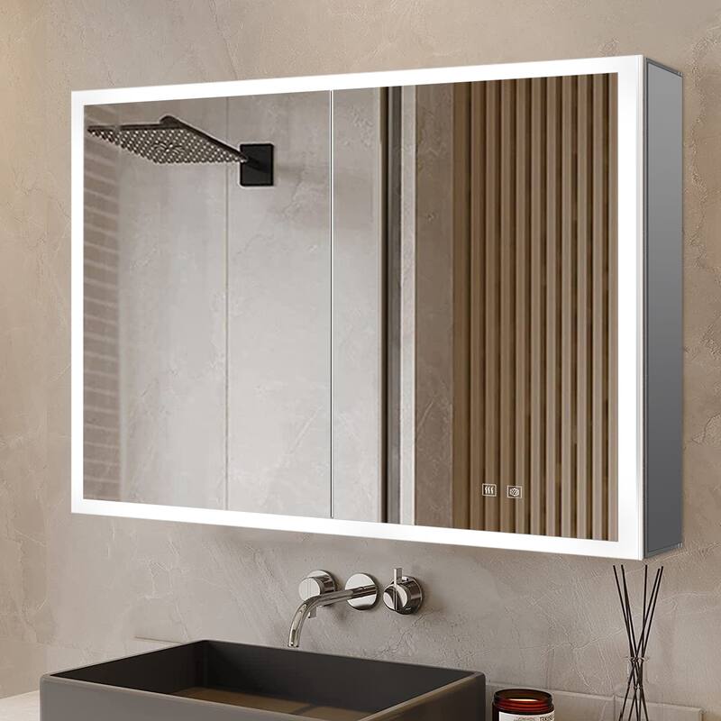 Mesa Surface-Mount LED Mirror Medicine Cabinet with Defogger - 30 in W x 36 in H