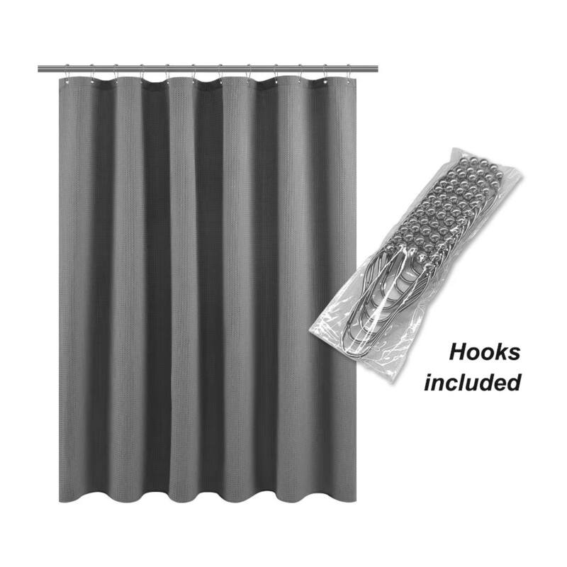 Dobby Waffle Shower Curtain with 12 Metal Hooks