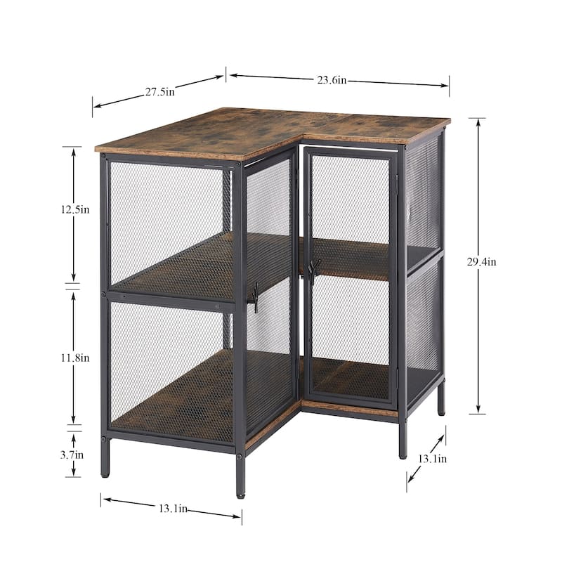 L-shaped Corner Cabinet with Doors and Storage Shelves, Free-Standing 3-tier End Table