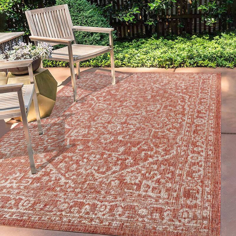 JONATHAN Y Medallion Textured Weave Indoor/Outdoor Area Rug - 3 X 5 - Red/Taupe