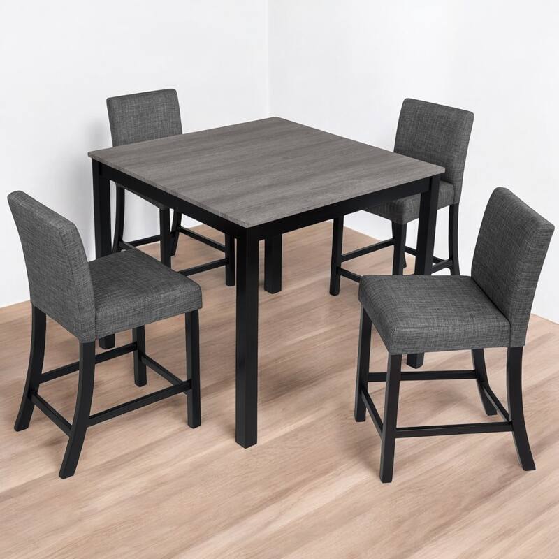 Modren 5-Piece Counter Height Dining Table Set with 4 Upholstered Chairs, Space-Saving Design for Kitchen and Dining Room - Black,Light Gray