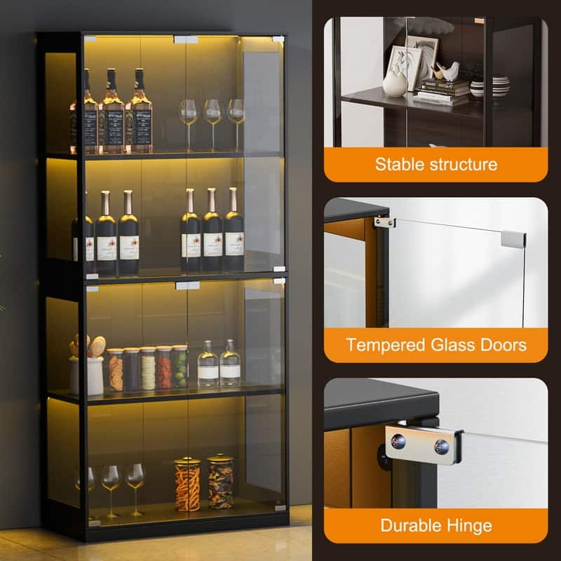 Display Cabinet with Lock, Glass Display Case with Adjustable LED