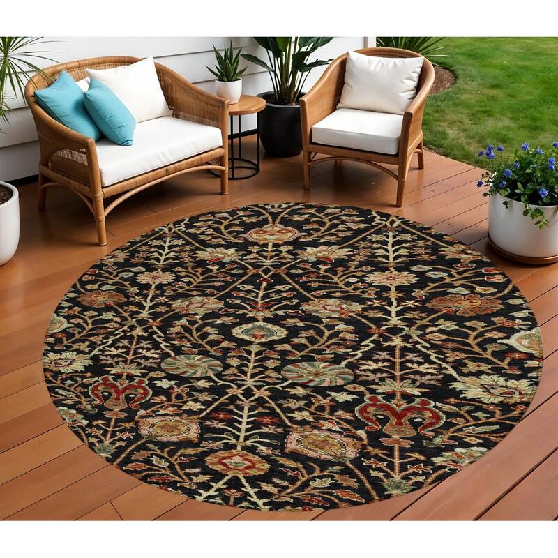 HomeRoots Floral Transitional Rectangle Outdoor Rug - 8' Round