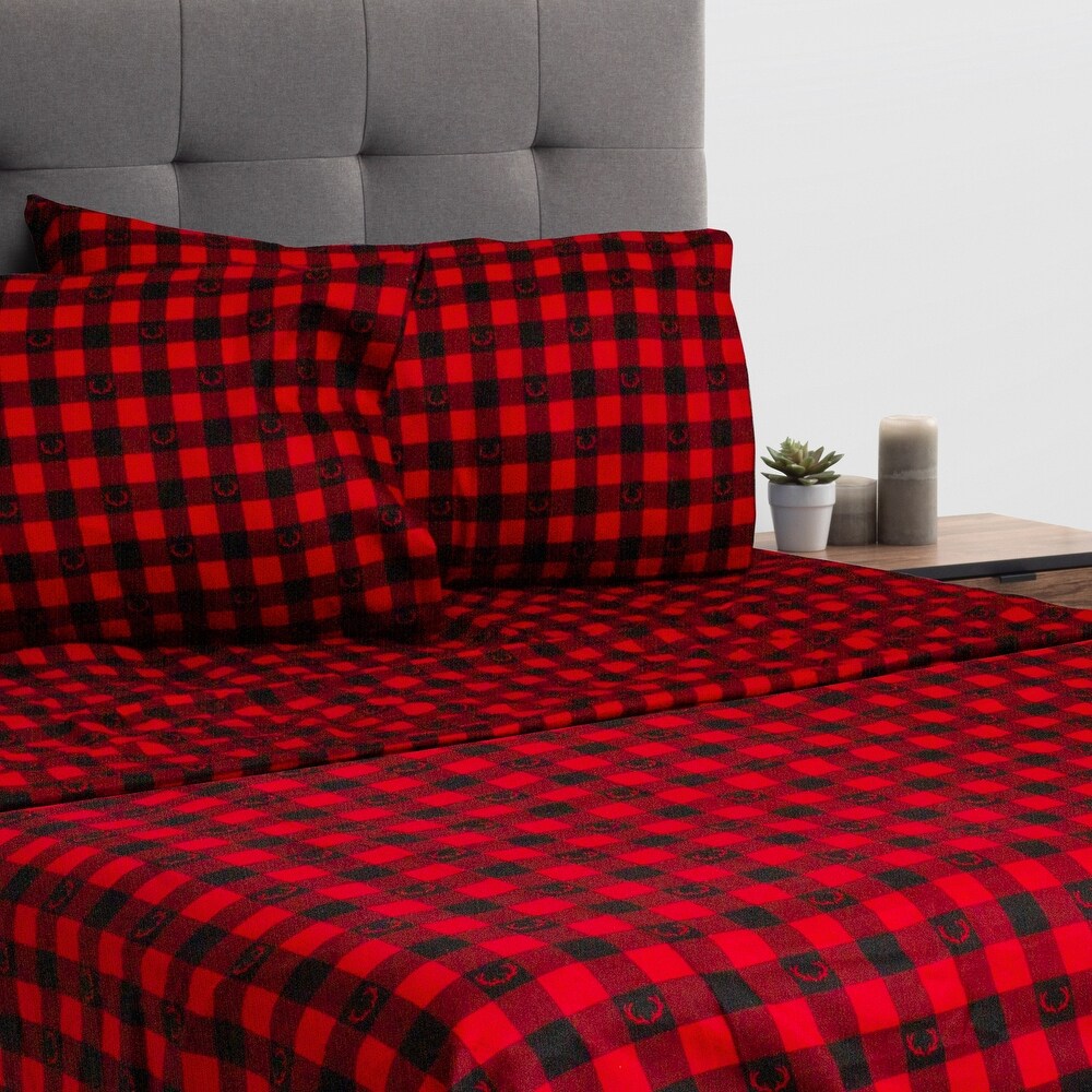 Details about   Buffalo Plaid Red 4 pc King Sheets and Pillow Cases Set Bear Country Microfiber 