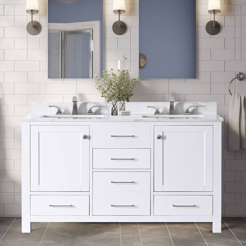 Bathlet 48 in. W Double Sinks Bath Vanity in White with Marble Top