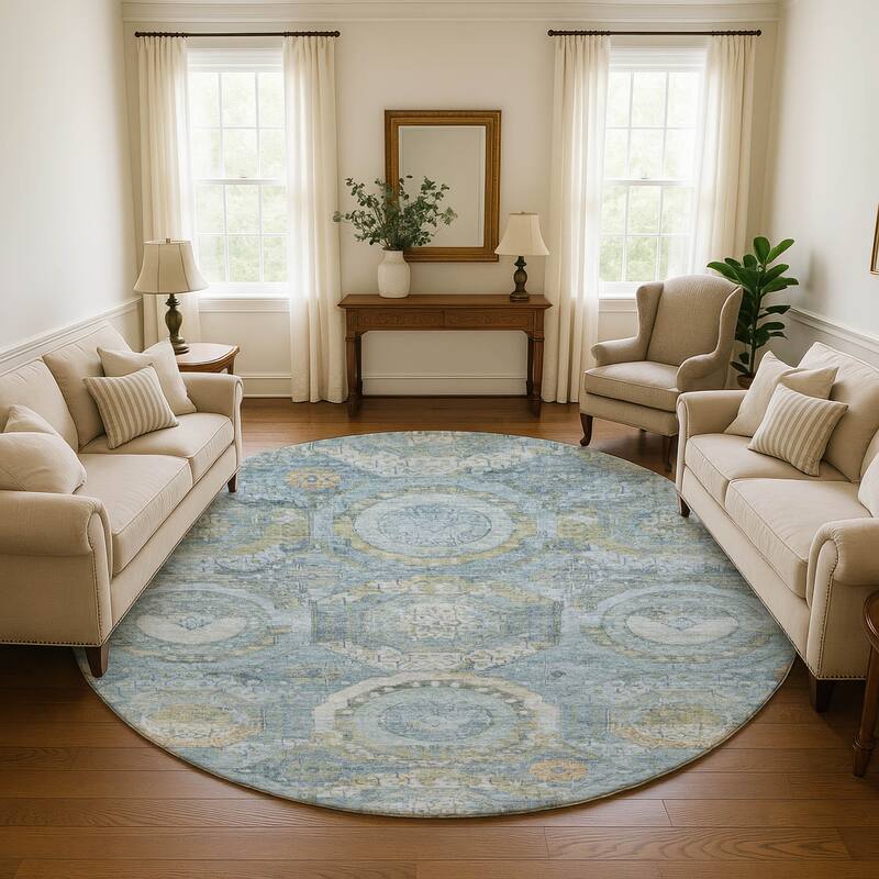 Premium Washable Super Soft Vintage Medallions Mayfield Rug - Blue - 8' x 8'