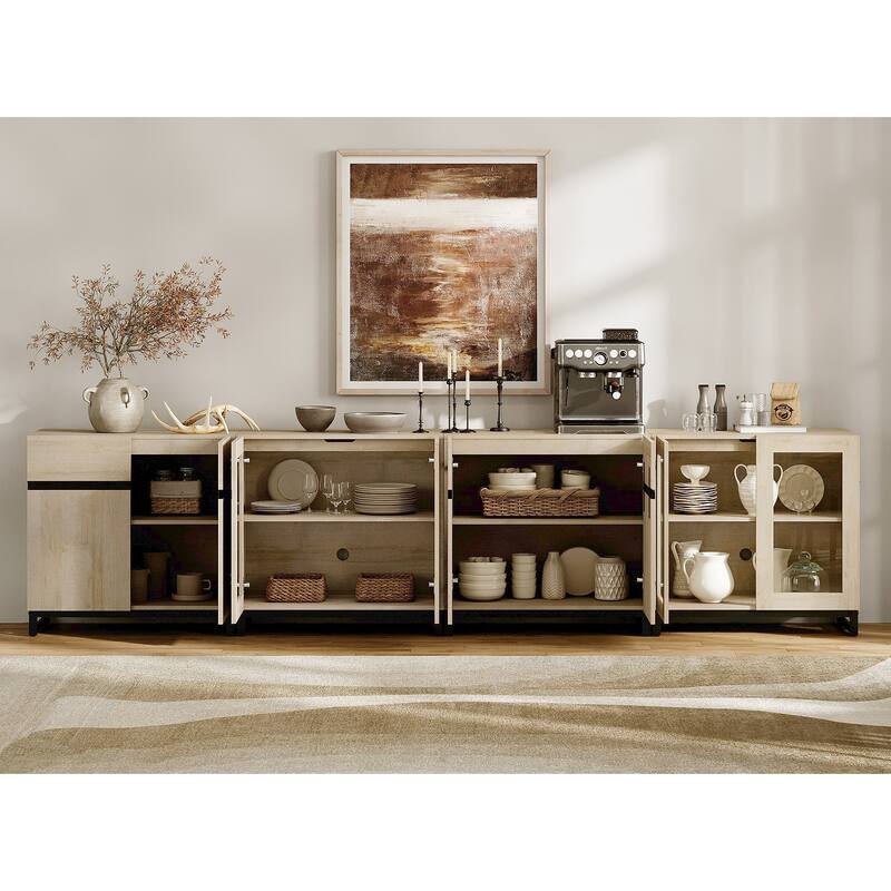 Modern Dresser with Adjustable Shelves, 4 in 1 Storage Cabinet with Glass Doors