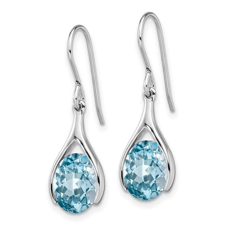 Curata 925 Sterling Silver Rhodium Plated Light Swiss Blue Topaz Hook Earrings 30.1x9.1mm
