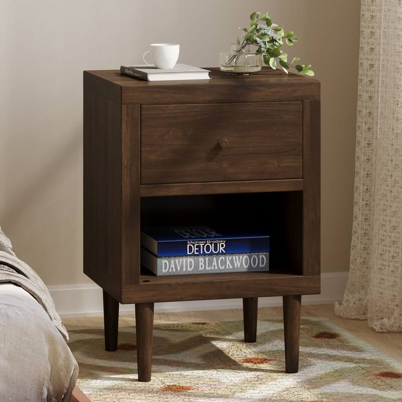 Iconic Nightstand with Wood-Like Frame, One Drawer, and Shelf