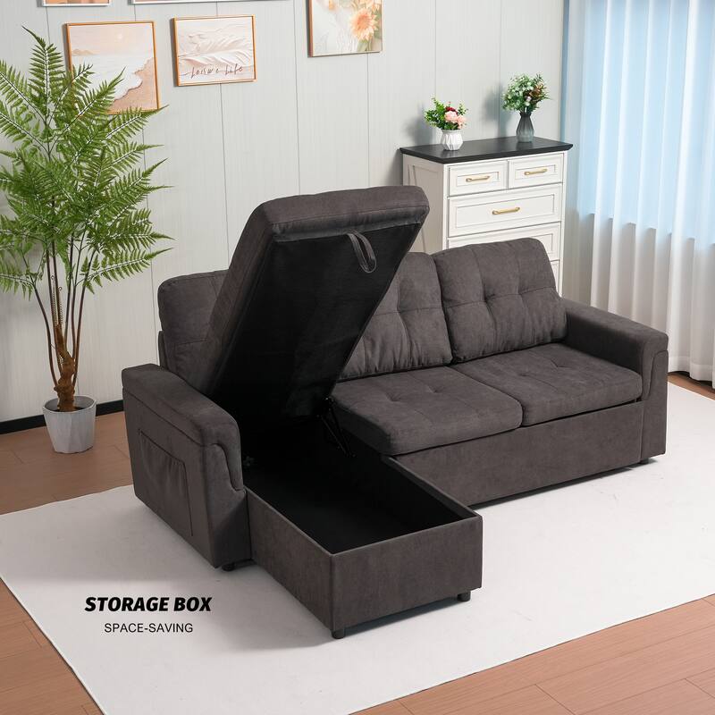 Upholstered Sleeper Sofa, L Shaped Sectional Couch with Reversible Storage, Convertible Corner Lounge Couches Pull Out Sofa bed