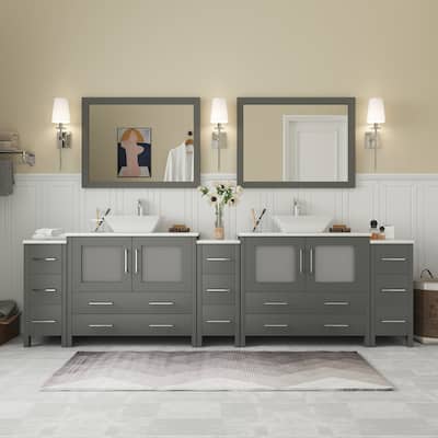 Vanity Art 108" Double Sink Bathroom Vanity Set with Engineered Marble Top and Free Mirrors