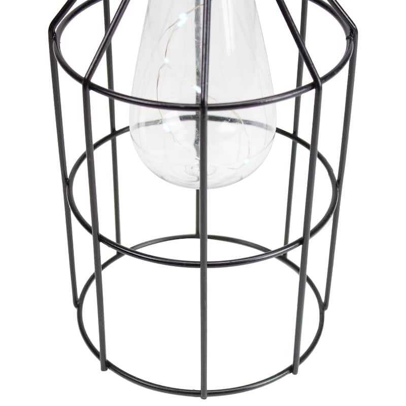 9.5" Black Outdoor Geometric Hanging Solar Lantern with Handle Outdoor Decor - 9.5