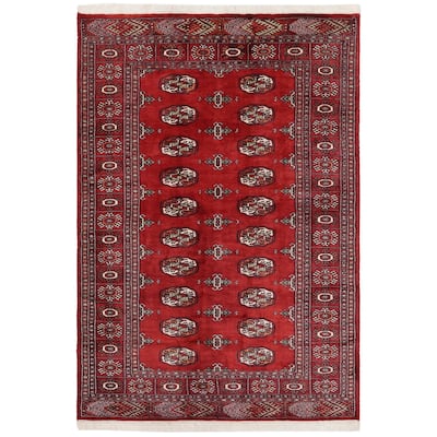 Tribal Bokhara Barajas Red/Rust Hand Knotted Wool Rug - 4'1'' x 6'4''