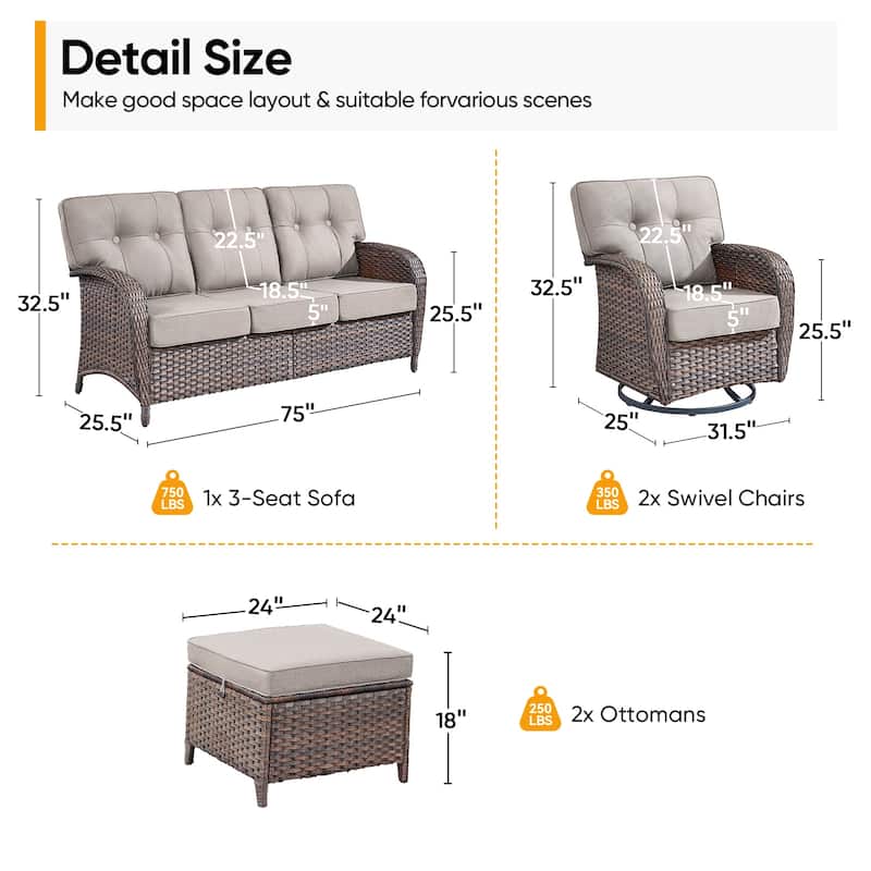 Pocassy Ooutdoor Patio Sofa Chairs Funiture Set