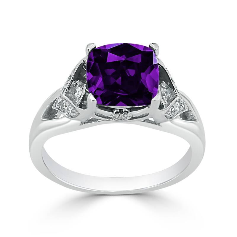 Auriya Modern 1 1/2ct Cushion-cut Purple Amethyst and Diamond Engagement Ring 1/6ctw 14k Gold