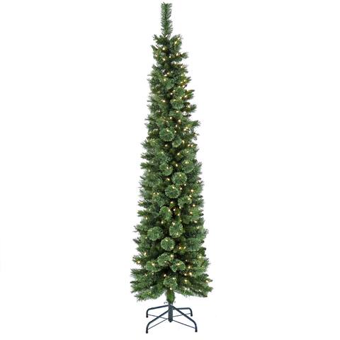7 ft. Pre-Lit Curtis Pine Pencil Slim Tree with LED Lights - 7 ft