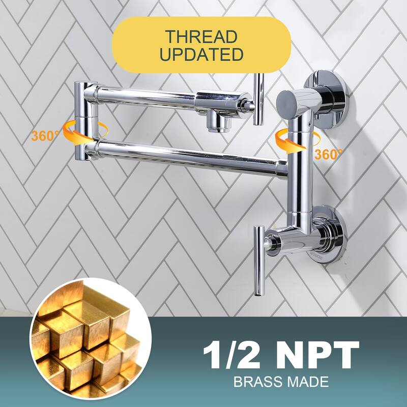 WOWOW Wall Mounted Pot Filler with Control Double Joint Swing Arm