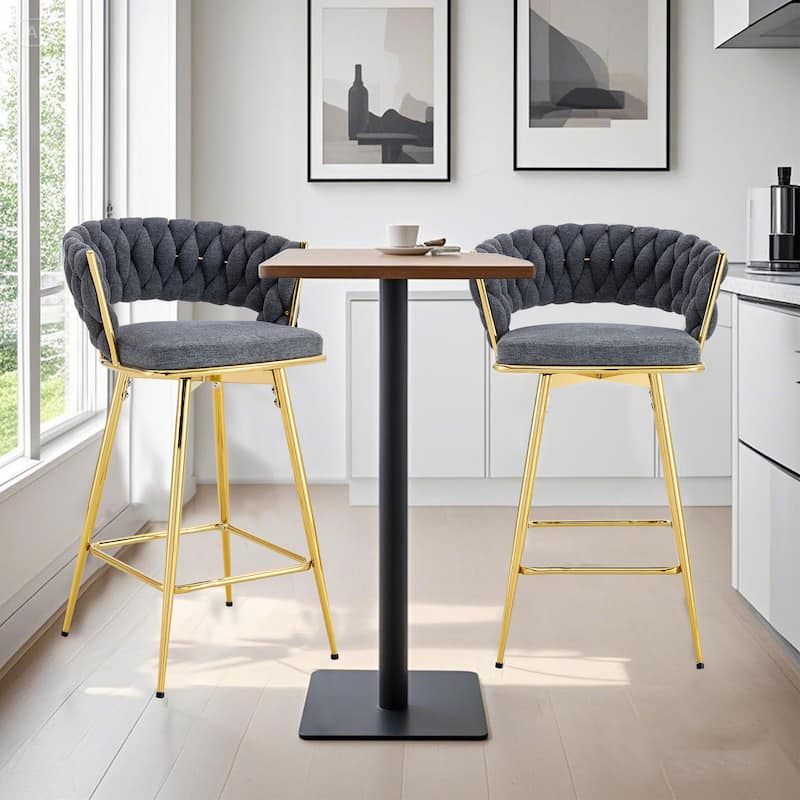 Two-Piece Rotating Swivel Chair, Cotton And Linen Soft Seat, Golden Metal Legs, Rust-Proof And Wear-Resistant
