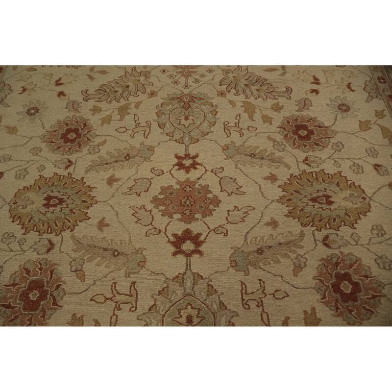 Hand Knotted Oriental 100% Wool Carpet Transitional All-Over Beige & Ivories Oushak Area Rug - 11' 10'' X 8' 9''