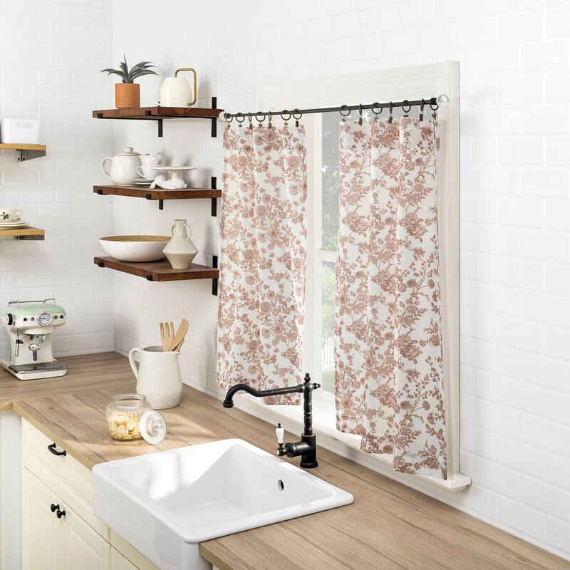 No. 918 Elara 2-pack Tonal Botanical Semi-Sheer Rod Pocket 2-Piece Kitchen Curtain Tier Pair