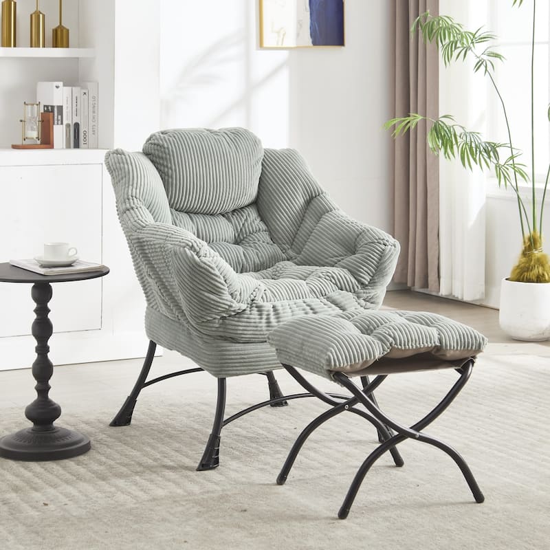 Modern Lounge Accent Chair with Armrests and a Side Pocket, Leisure Upholstered Sofa Chair Reading Chair with Footrest