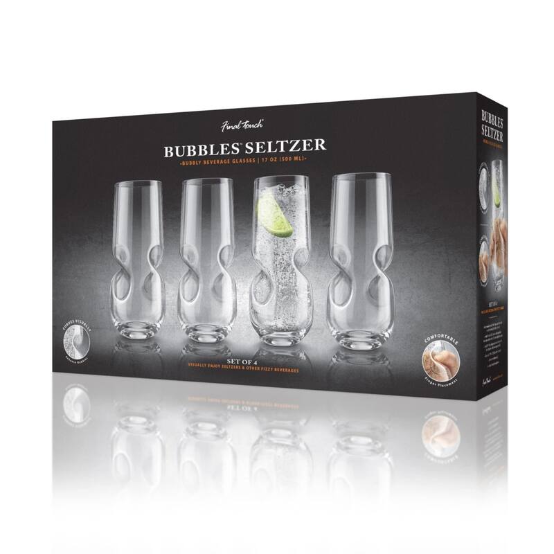 Final Touch Bubbles Seltzer Beverage Glasses - Set of 4 - 17 oz