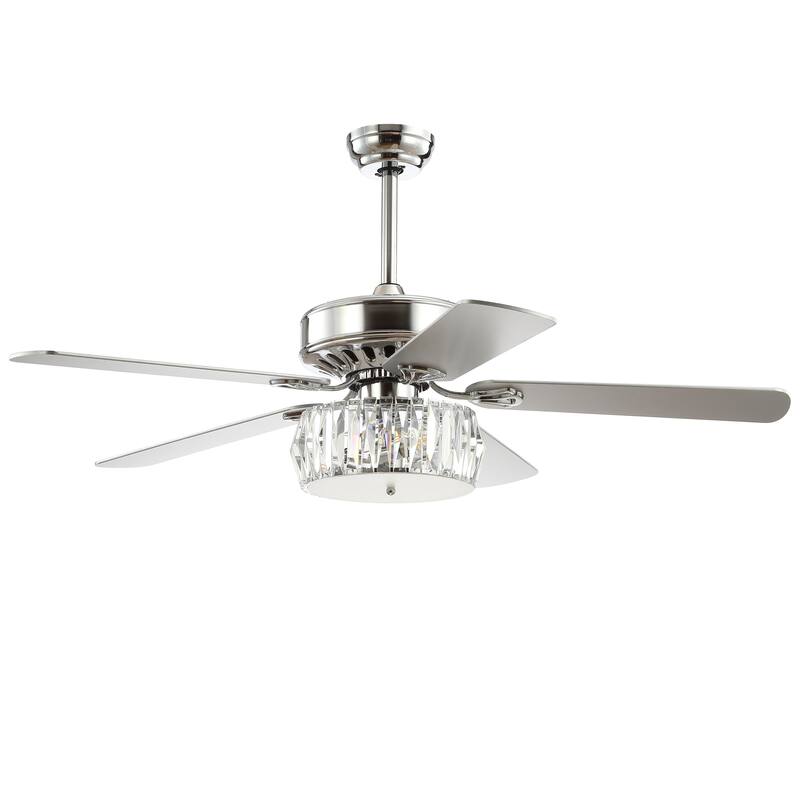 Becky 52" 3-Light Crystal Prism Drum LED Ceiling Fan With Remote, Chrome by JONATHAN Y
